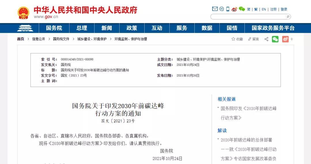 碳达峰方案通知